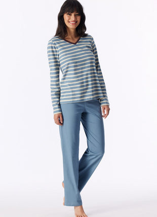 Schiesser pyjama long casual essentials greyblue dames - afbeelding 3