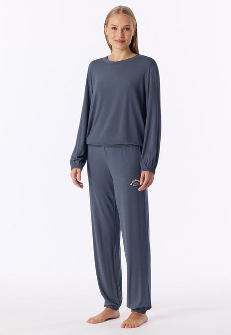 Schiesser pyjama long casual fashion bluegrey dames - afbeelding 1