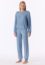 Schiesser long casual fashion grey-blue women's pajamas