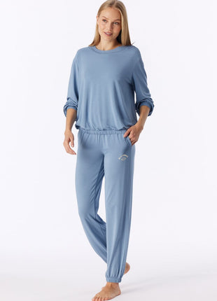 Schiesser pyjama long casual fashion greyblue dames - afbeelding 2