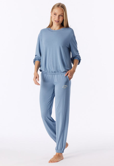 Schiesser pyjama long casual fashion greyblue dames - afbeelding 2