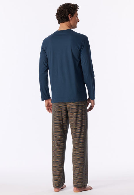 Schiesser pyjama long comfort nightwear deep blue heren - afbeelding 2
