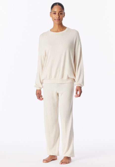 Schiesser pyjama long mix + relax beige melange dames - afbeelding 1