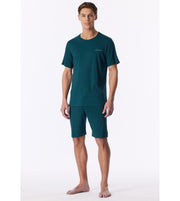 Schiesser pyjama short modern bonded deep sea green homme