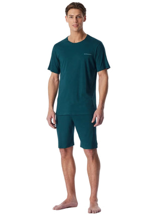 Schiesser pyjama short modern bonded deep sea green heren - afbeelding 1
