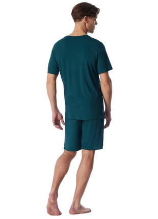 Schiesser pyjama short modern bonded deep sea green heren - afbeelding 2