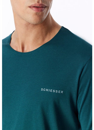 Schiesser pyjama short modern bonded deep sea green heren - afbeelding 4