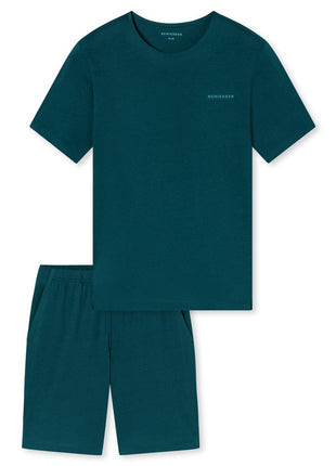 Schiesser pyjama short modern bonded deep sea green heren - afbeelding 7