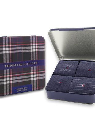 Tommy Hilfiger sokken 4 paar tin giftbox sock blue jeans - afbeelding 1